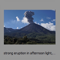 strong eruption in afternoon light, seen from basic shelter in 3,5km distance